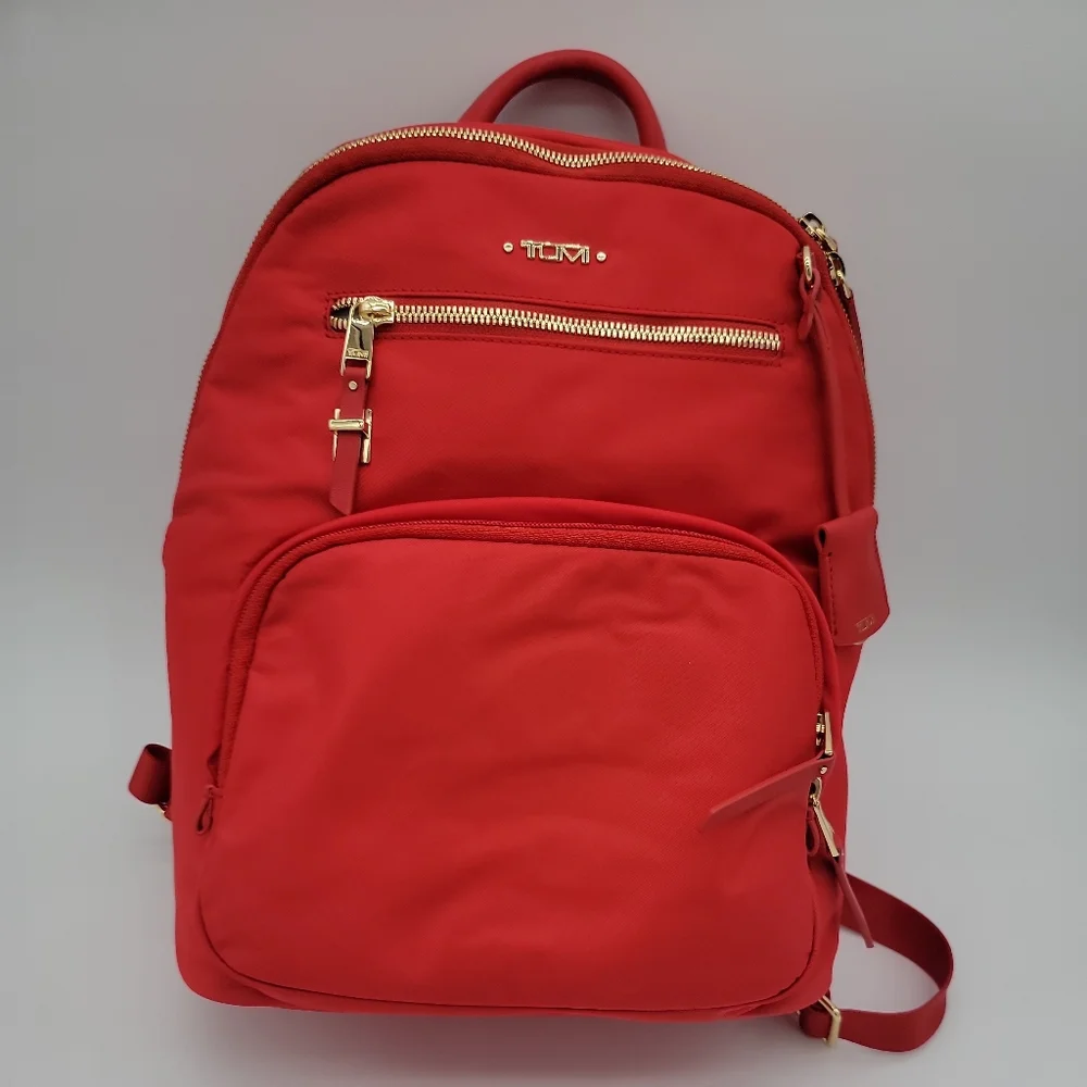 Tumi Red Backpack with Gold Hardware